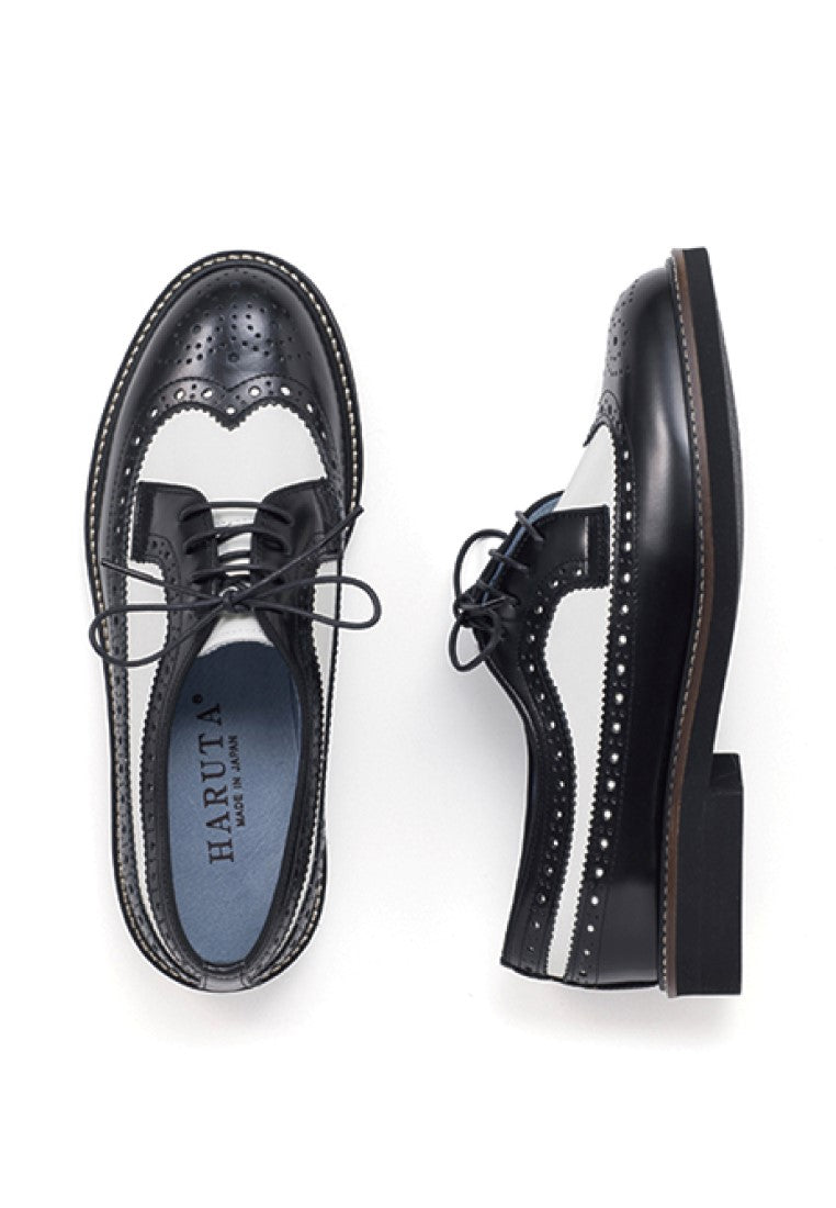 HARUTA Quilt Lace-Up Shoes-Women-379 Black/White