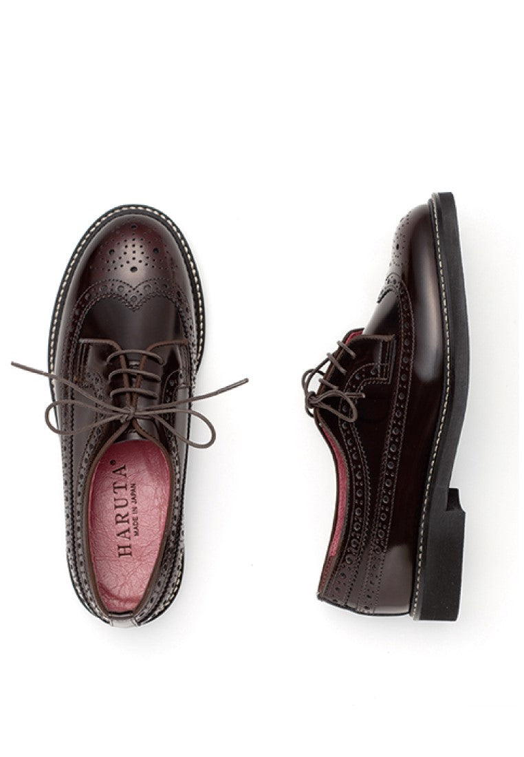 HARUTA Quilt Lace-Up Shoes-Women-379 Dark Brown