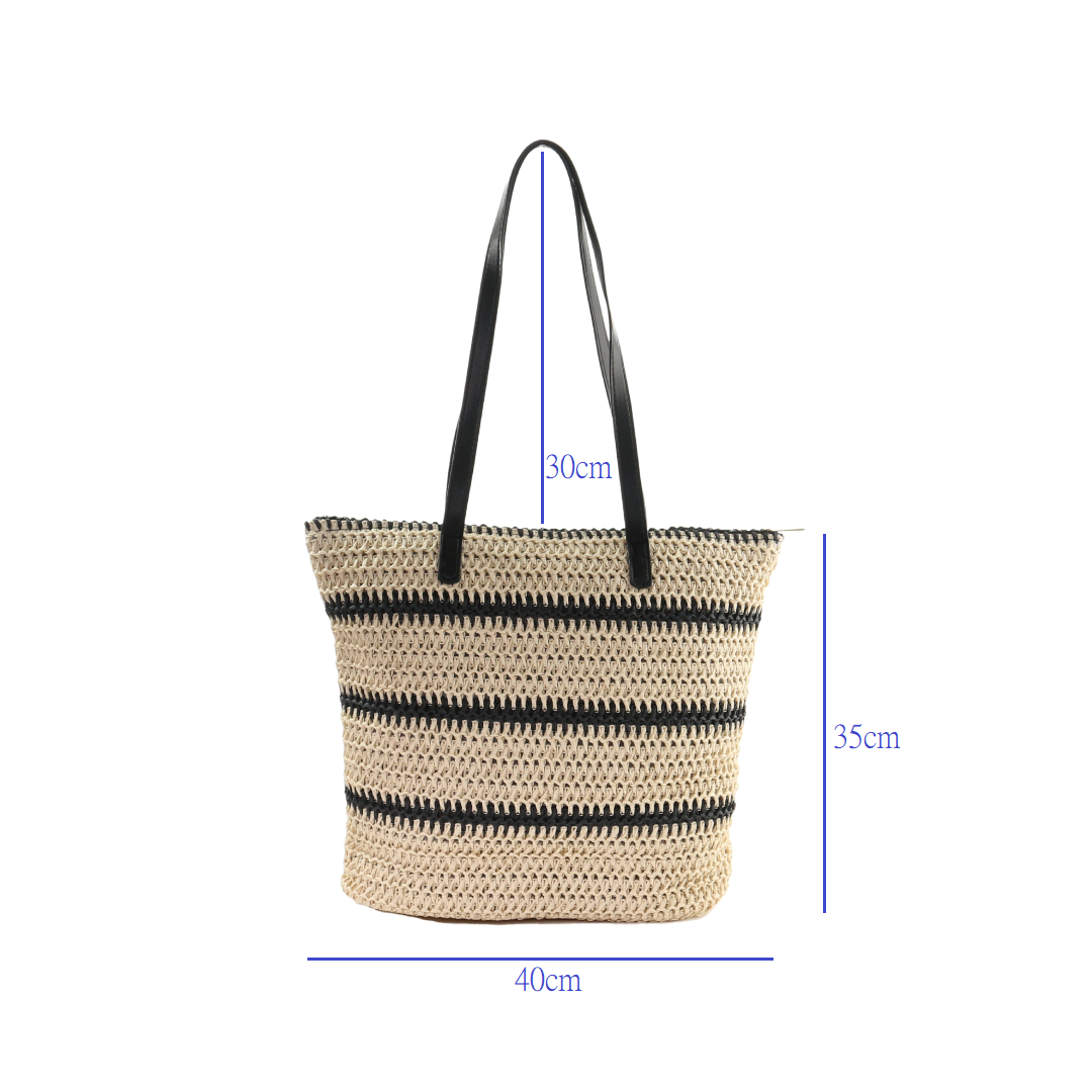 Black Striped Straw Tote Bags