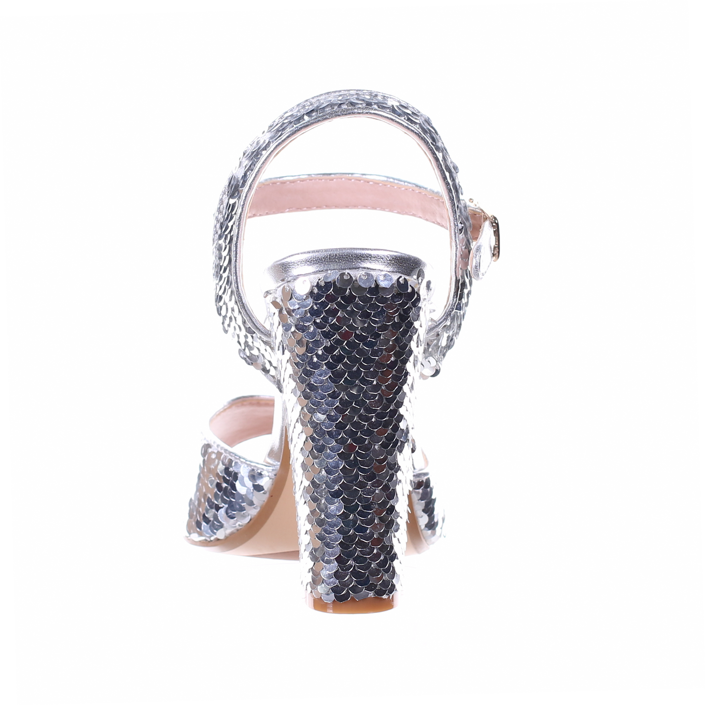 Sequin open toe high heel sandal (Silver)