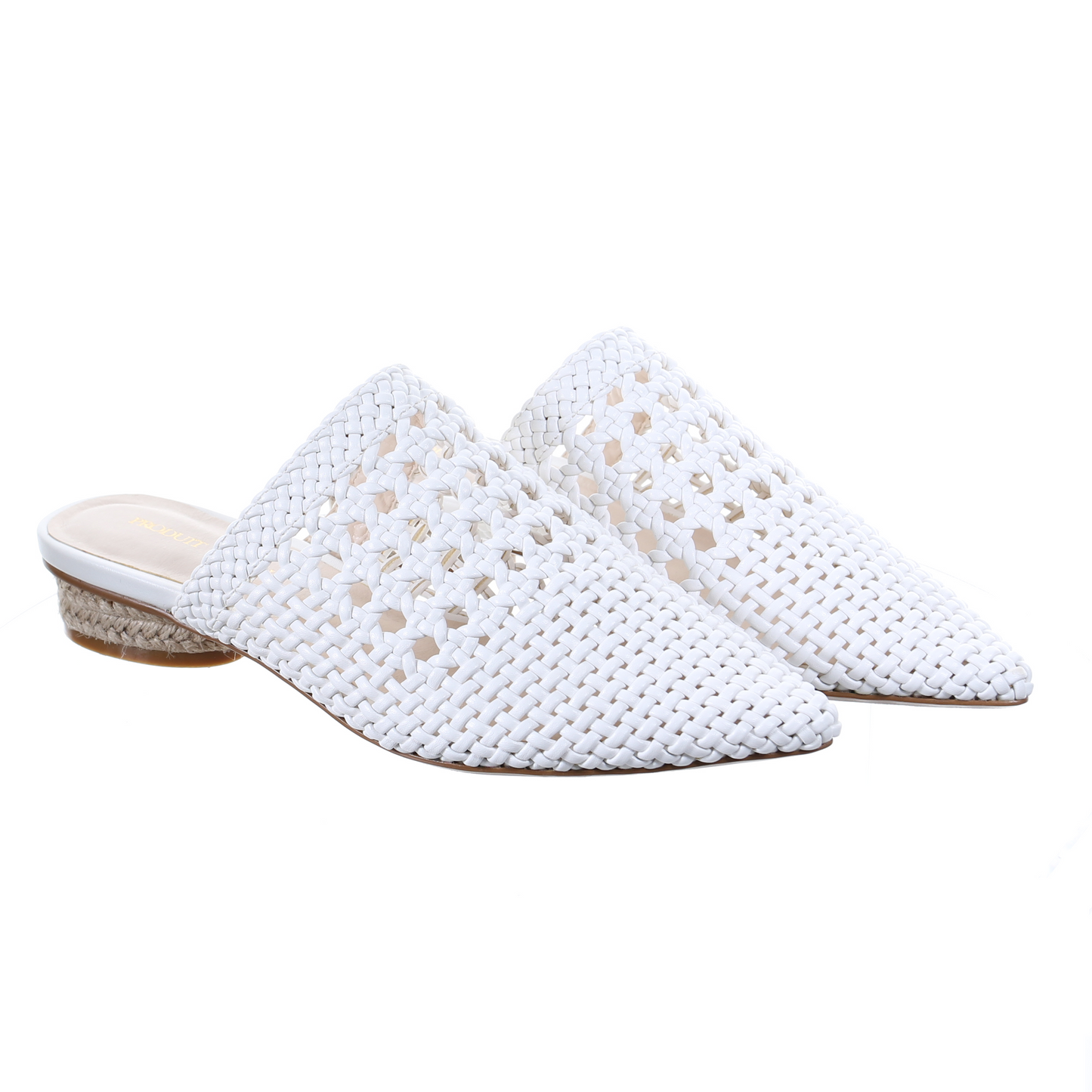 Mesh leather pointed toe slipper (white)