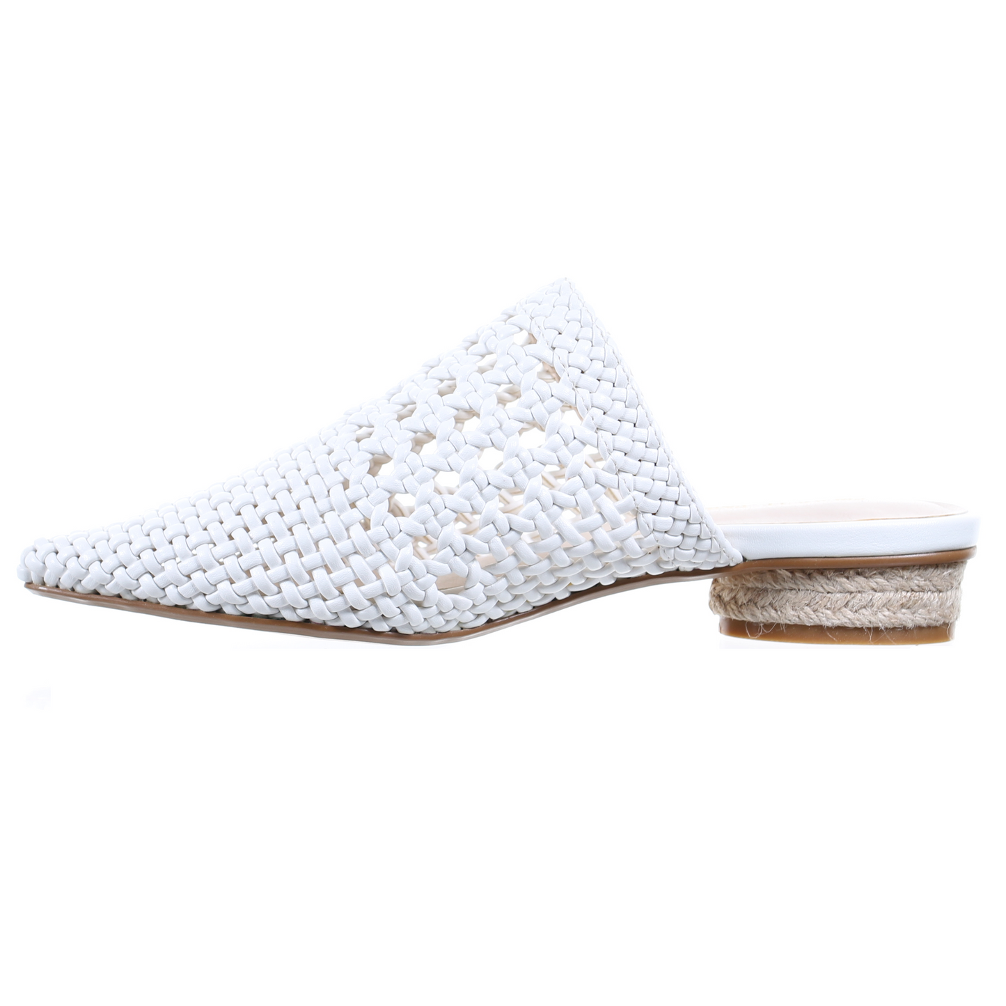 Mesh leather pointed toe slipper (white)