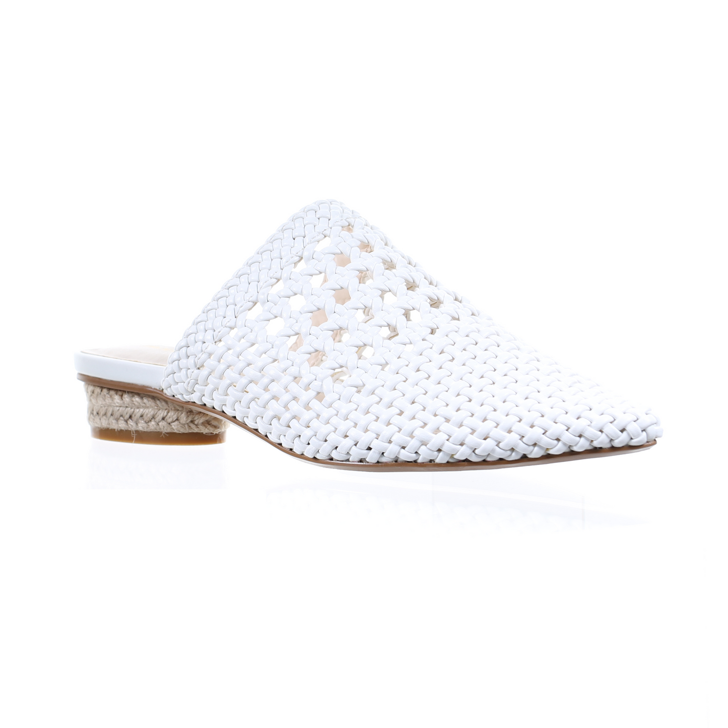 Mesh leather pointed toe slipper (white)