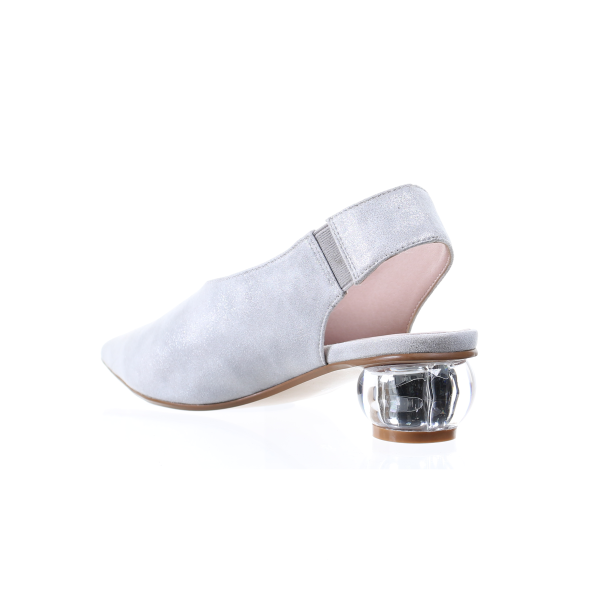 透明鞋跟絨面革尖頭淺口鞋(銀色)