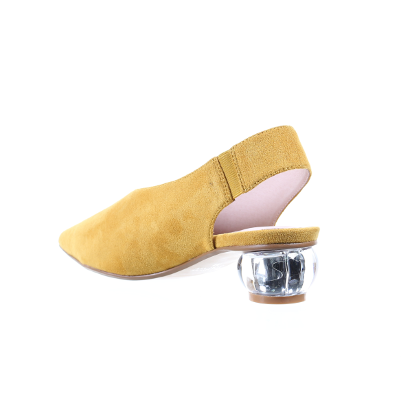 透明鞋跟絨面革尖頭淺口鞋(芥末色)