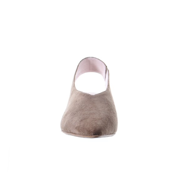 透明鞋跟絨面革尖頭淺口鞋(深米色)