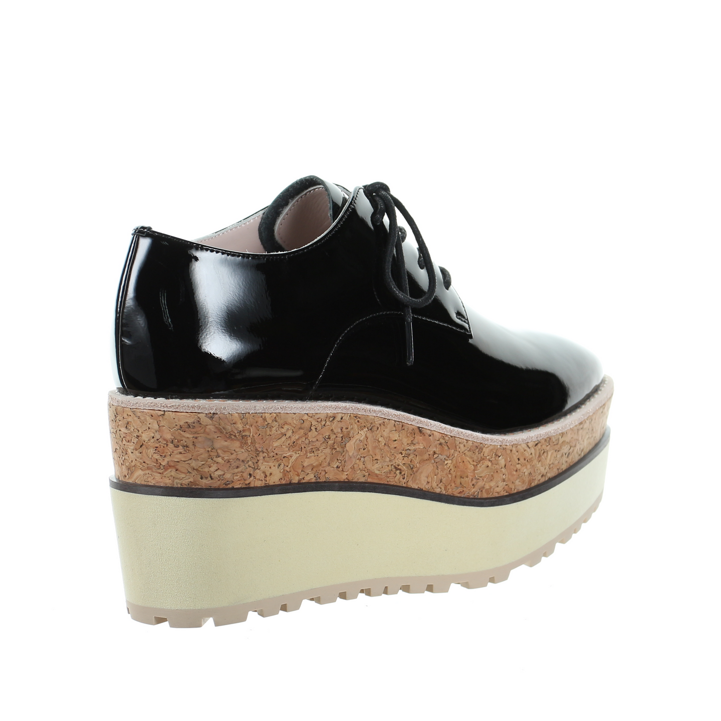 雙層坡跟搪瓷皮革繫帶鞋