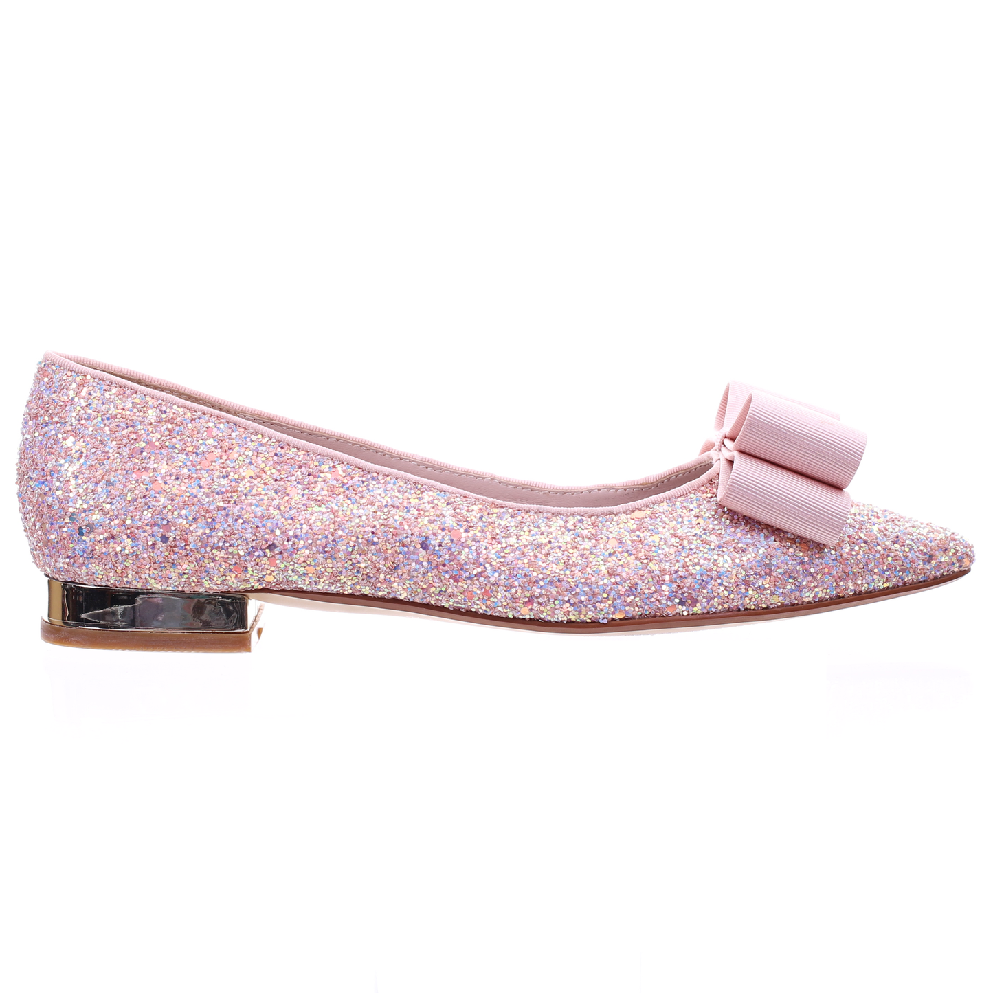 閃粉尖頭蝴蝶結芭蕾平底鞋(粉色)