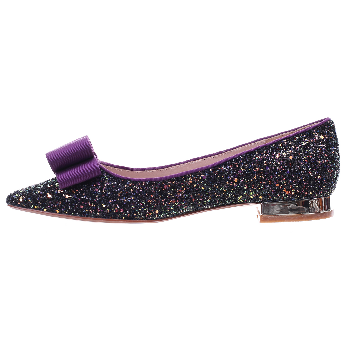 閃粉尖頭蝴蝶結芭蕾平底鞋(紫色)