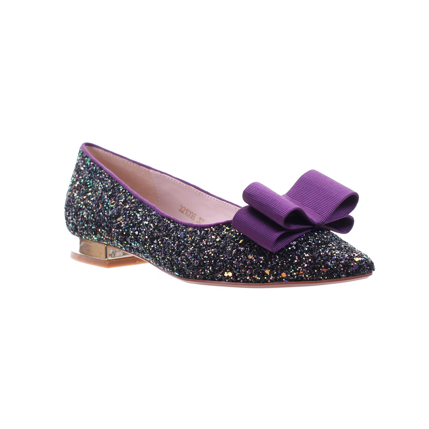 閃粉尖頭蝴蝶結芭蕾平底鞋(紫色)