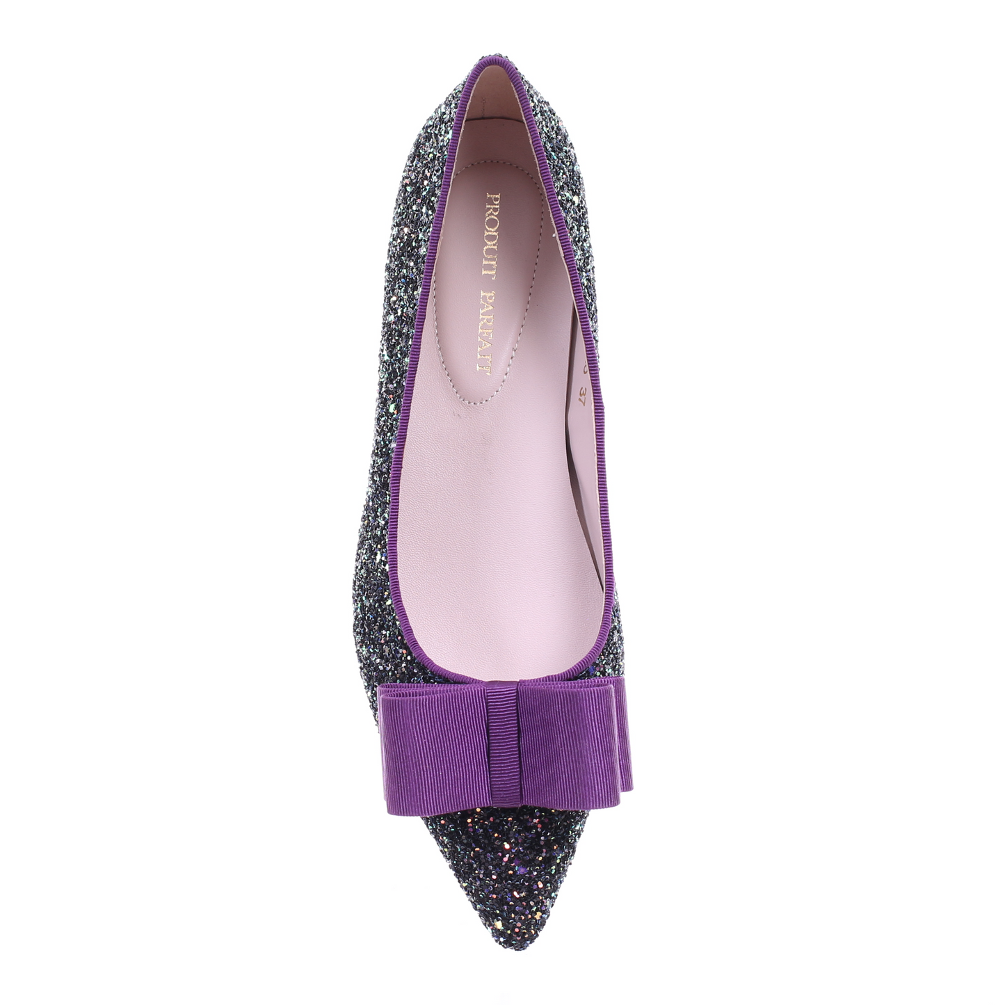 閃粉尖頭蝴蝶結芭蕾平底鞋(紫色)