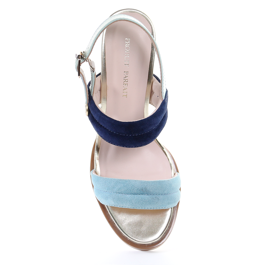 Double strappy 7.5cm block heel sandal-Blue