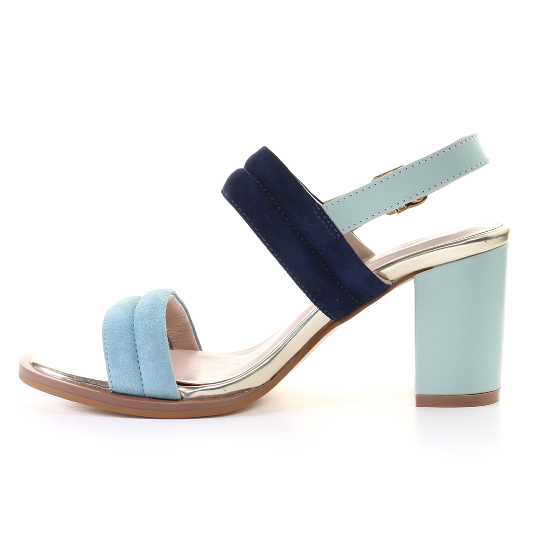 Double strappy 7.5cm block heel sandal-Blue