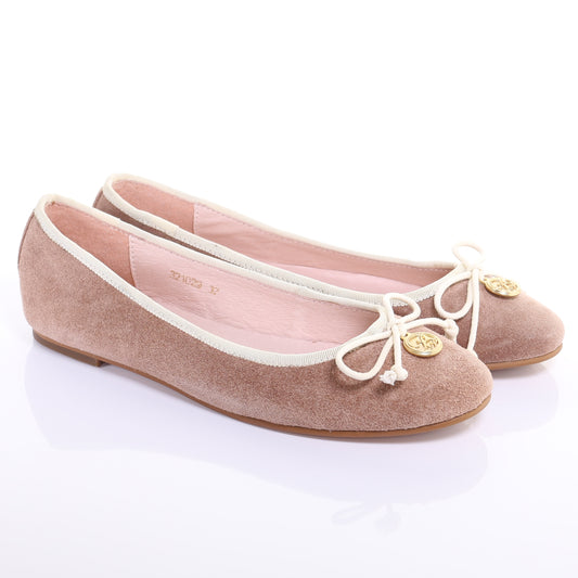 Bow suede ballerina (Beige)