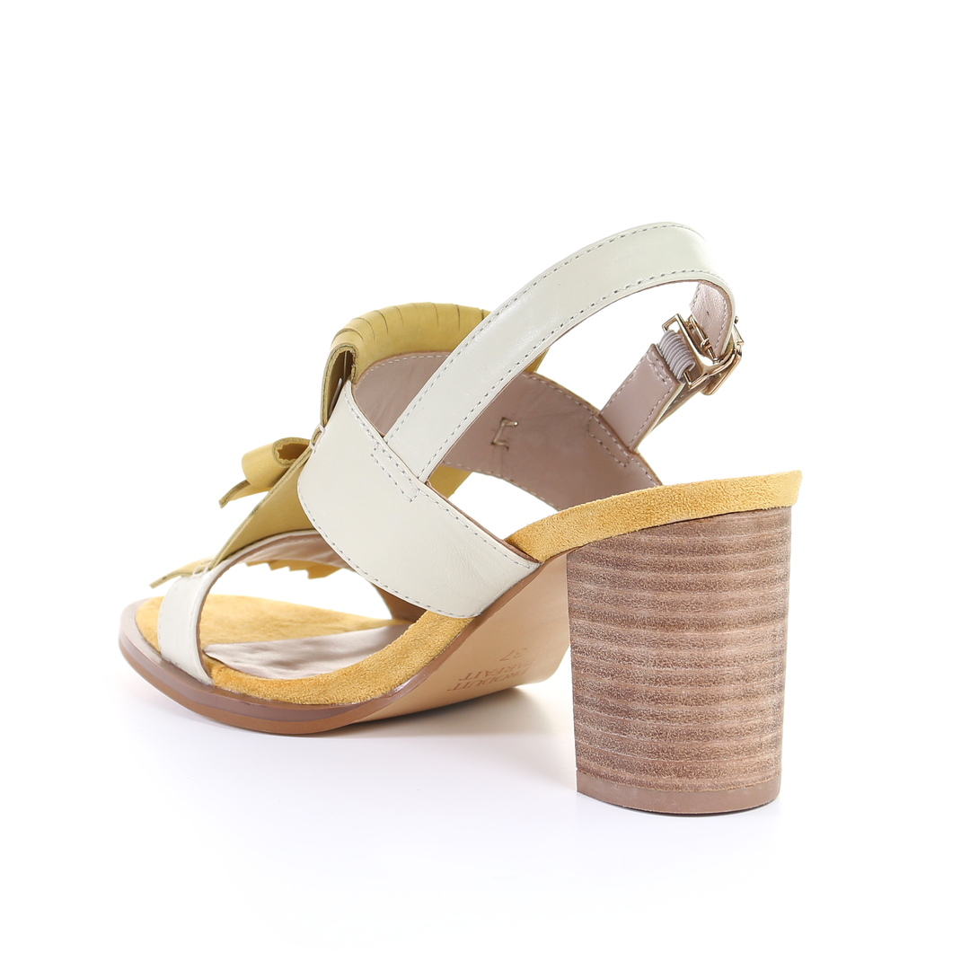 Tassel strappy 7.5cm block heel sandal-Mustard