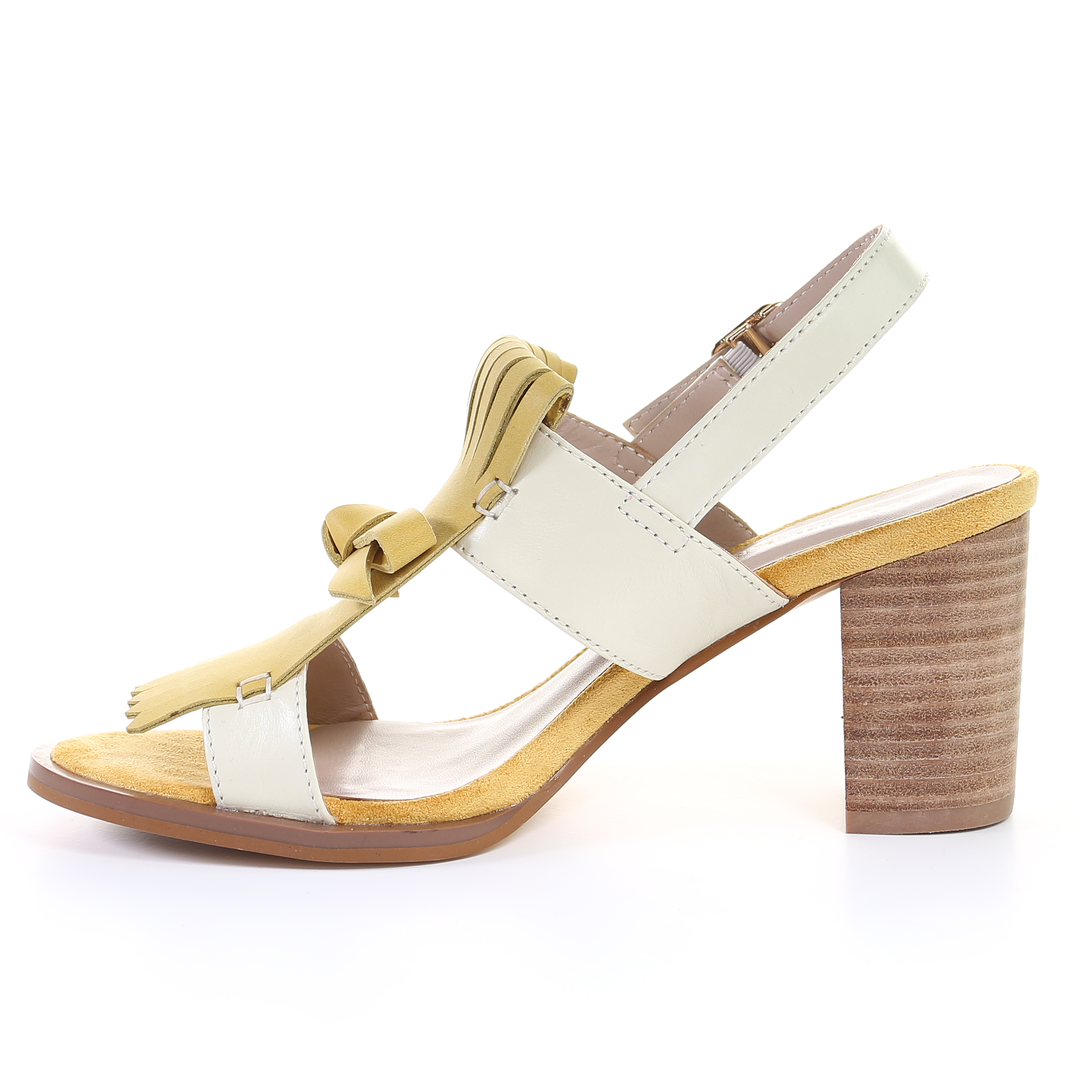 Tassel strappy 7.5cm block heel sandal-Mustard