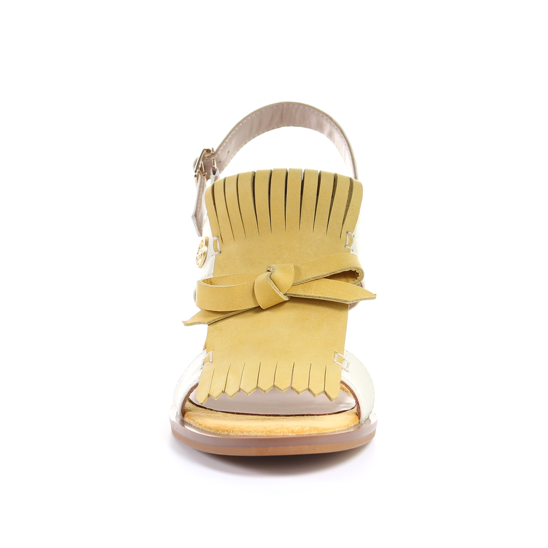 Tassel strappy 7.5cm block heel sandal-Mustard