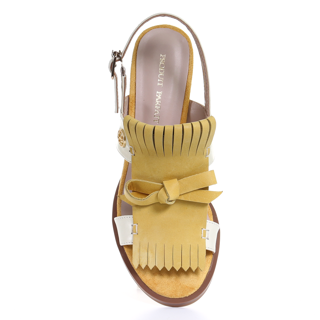 Tassel strappy 7.5cm block heel sandal-Mustard