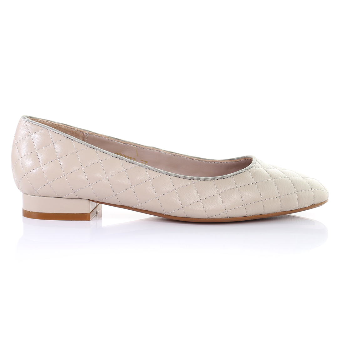 Classic Leather Square Toe Ballerina - (Light Beige)