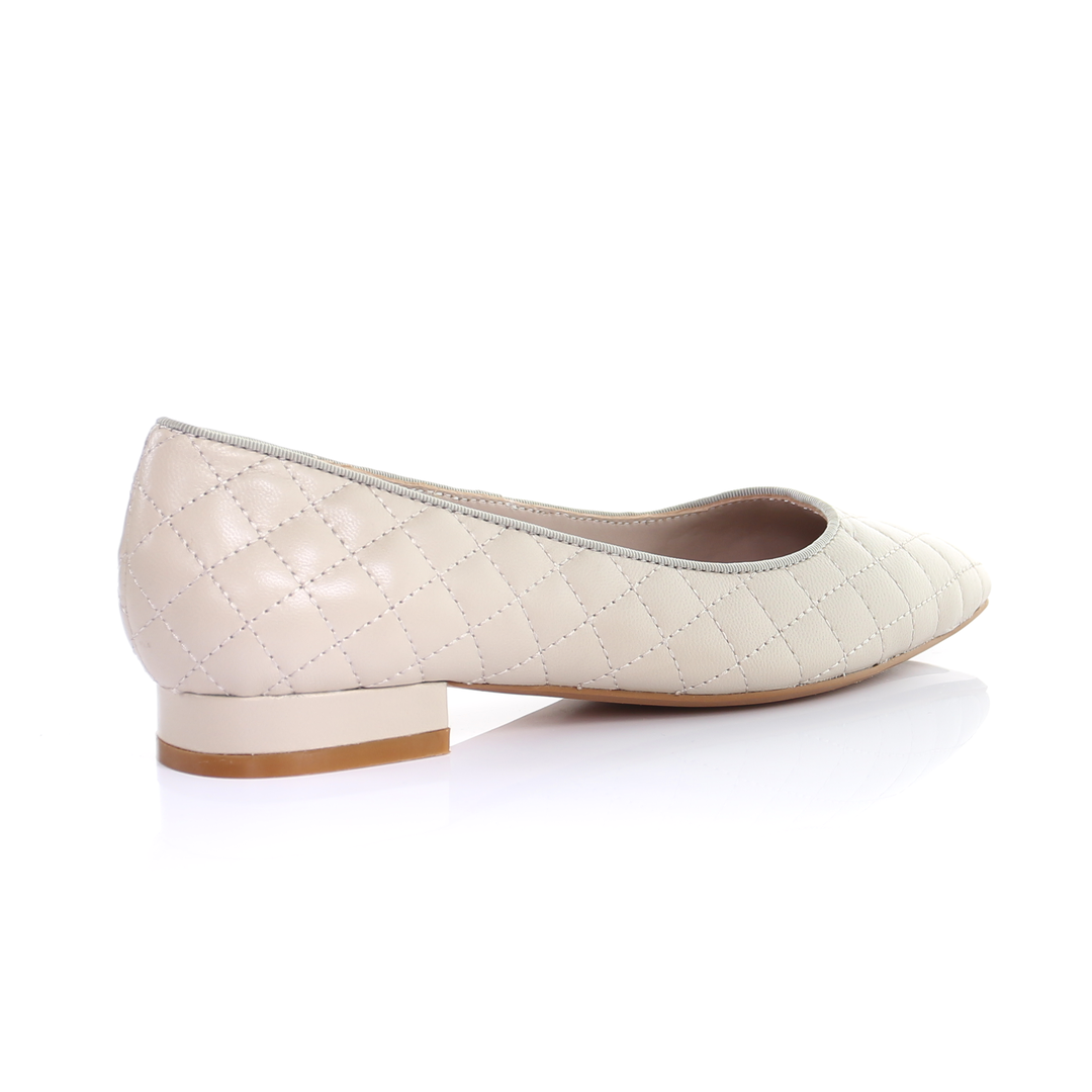 Classic Leather Square Toe Ballerina - (Light Beige)