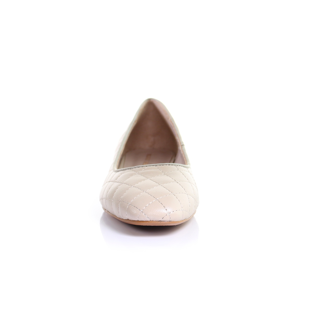 Classic Leather Square Toe Ballerina - (Light Beige)