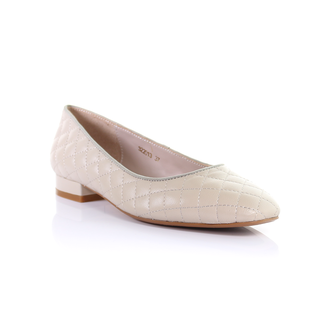 Classic Leather Square Toe Ballerina - (Light Beige)