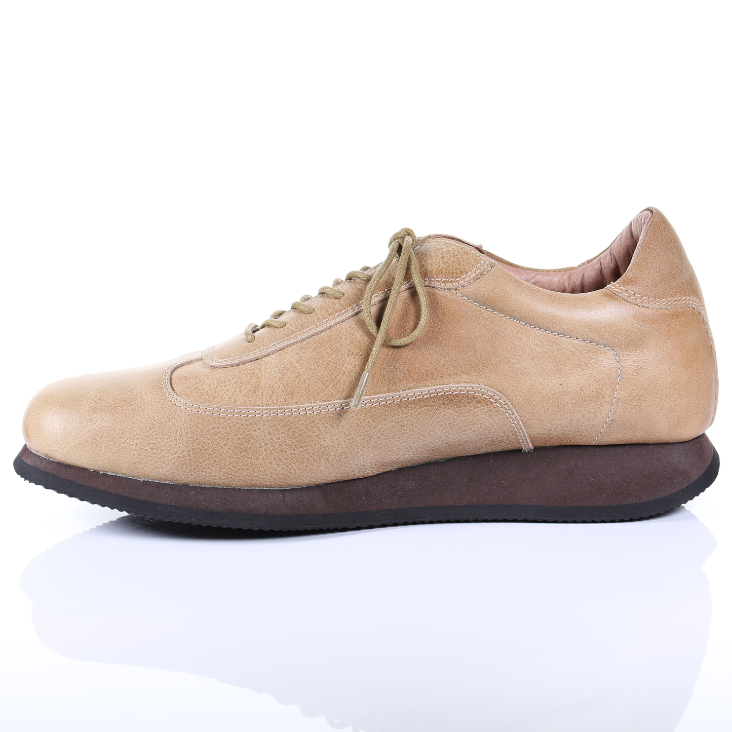 男款繫帶皮休閒鞋(米色)