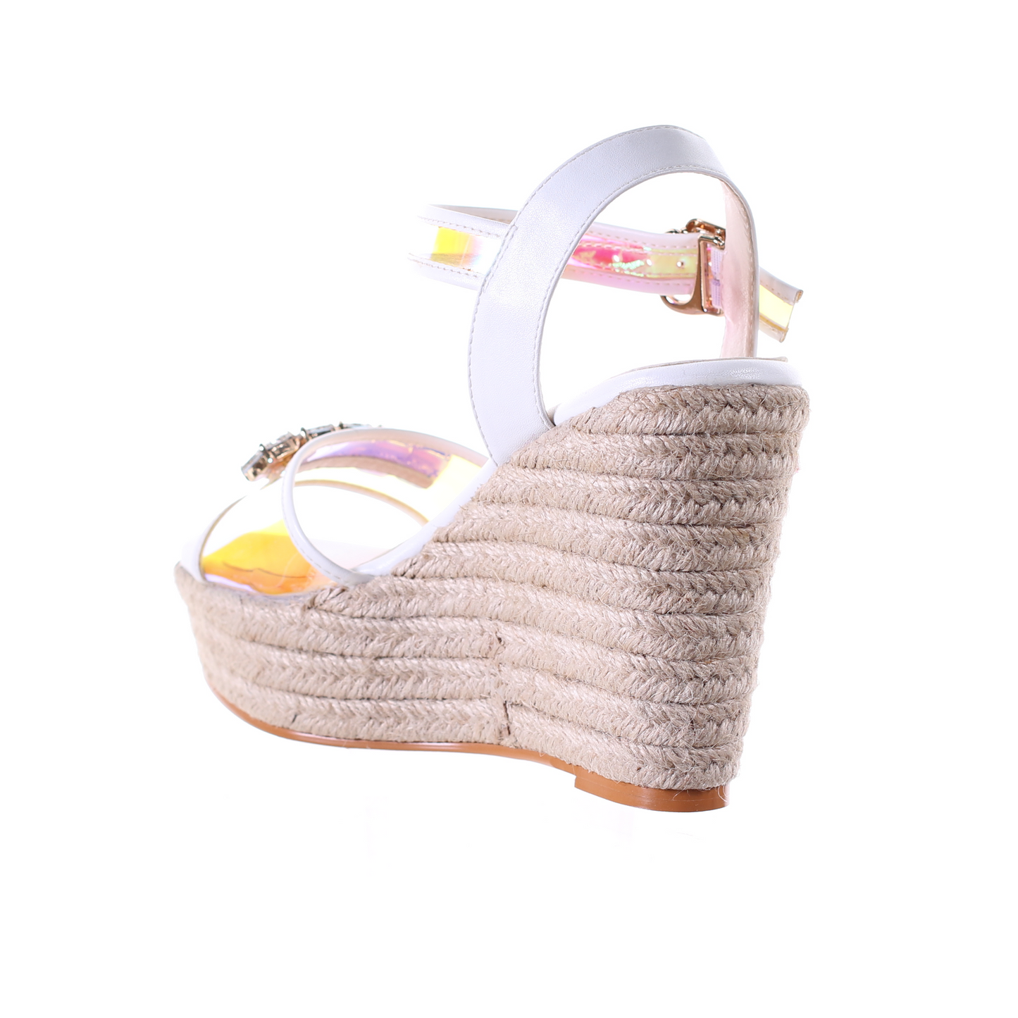Rhinestones open toe wedge heel sandal (white)
