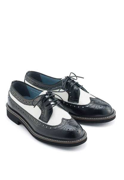 HARUTA Quilt Lace-Up Shoes-Women-379 Black/White