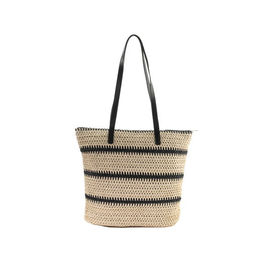 Black Striped Straw Tote Bags