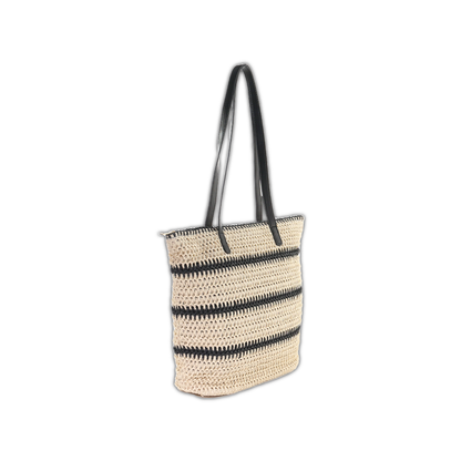 Black Striped Straw Tote Bags