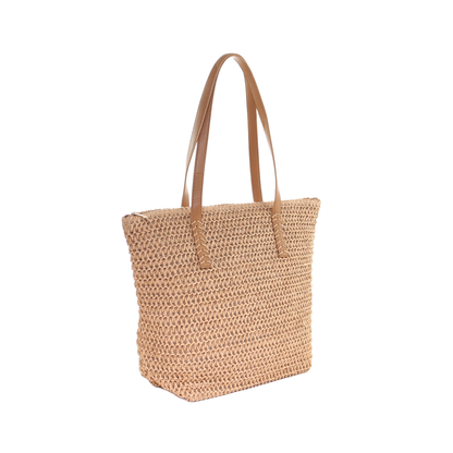 Straw tote bag with zipper sale