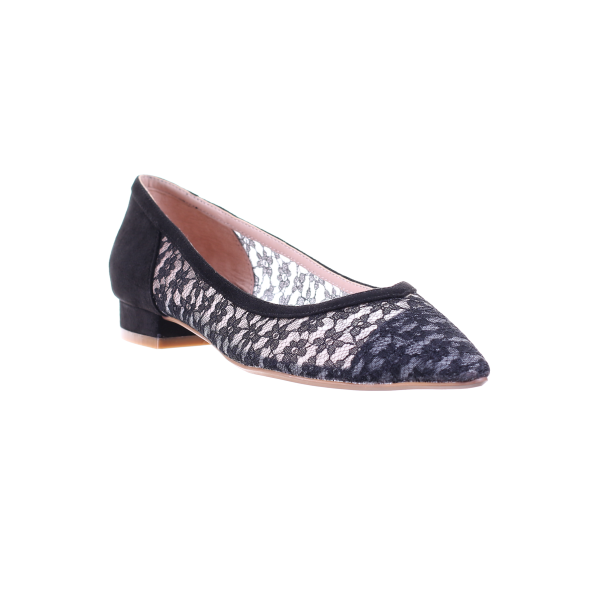 Lace Pointed Toe Ballerina (Black)