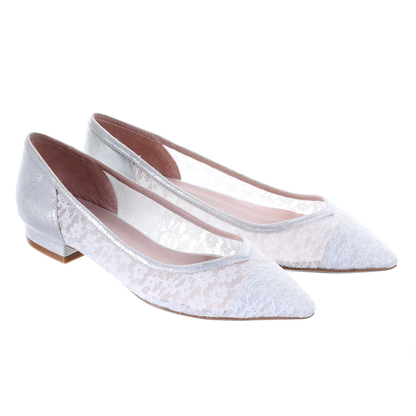 Lace Pointed Toe Ballerina (Silver)