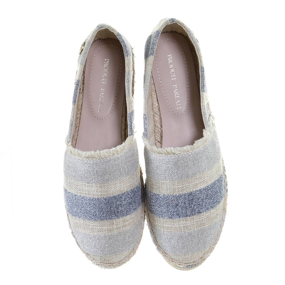 條紋圖案麻底鞋-L.grey/blue