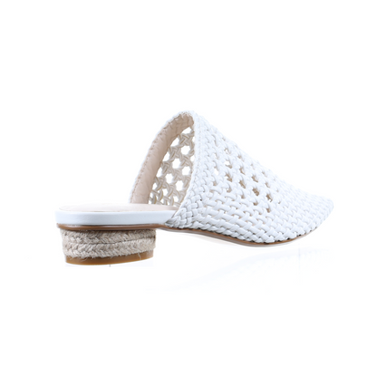 Mesh leather pointed toe slipper (white)