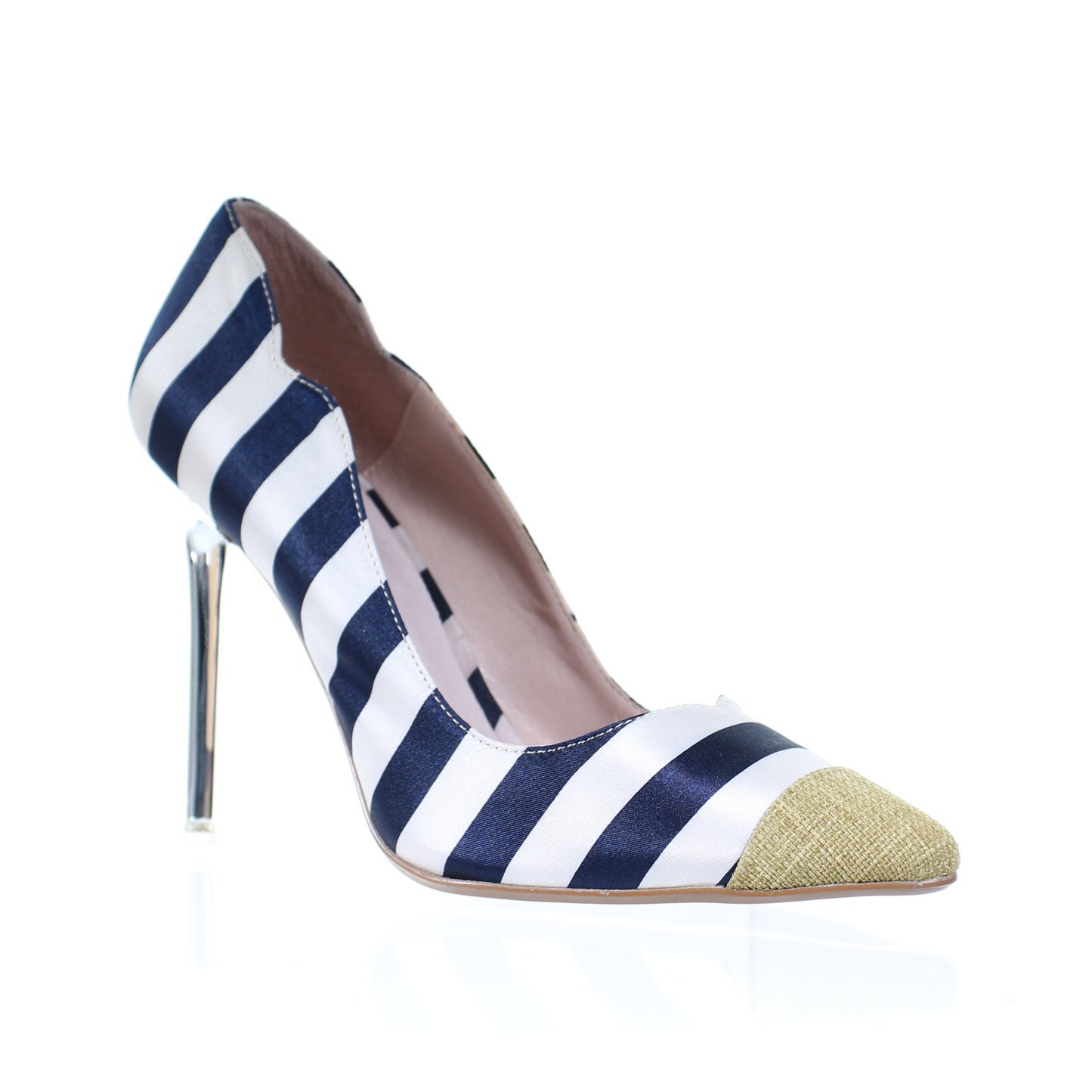 Chrome heel two tone pointed toe pumps (Green)