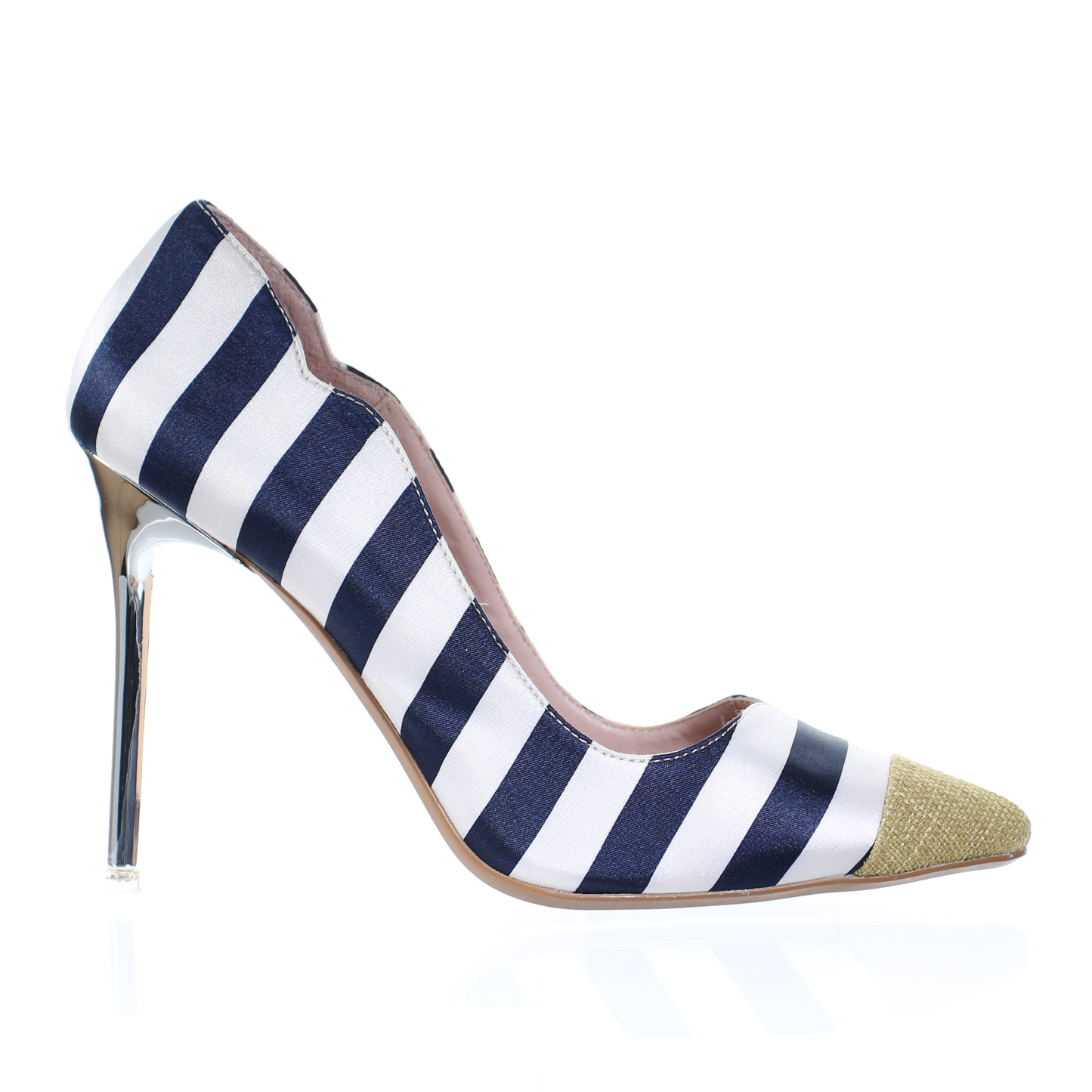 Chrome heel two tone pointed toe pumps (Green)