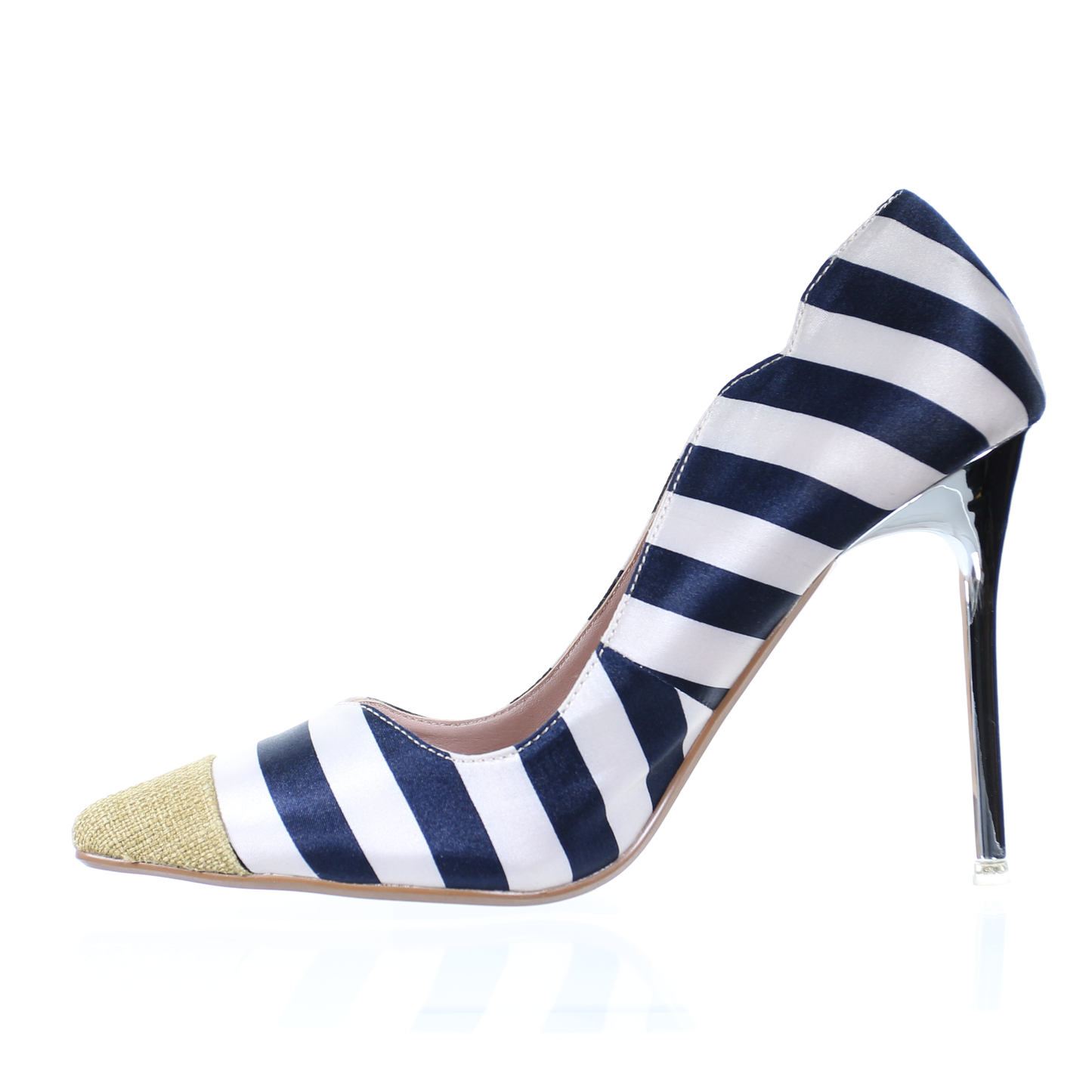 Chrome heel two tone pointed toe pumps (Green)