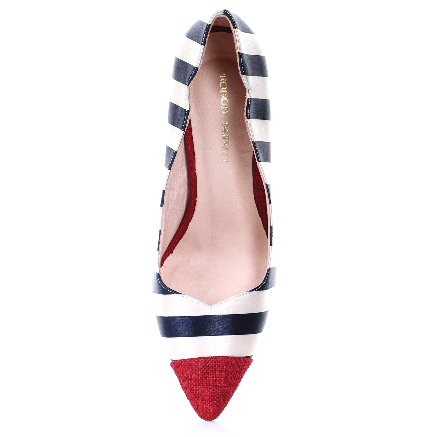 Chrome heel two tone pointed toe pumps (Red)