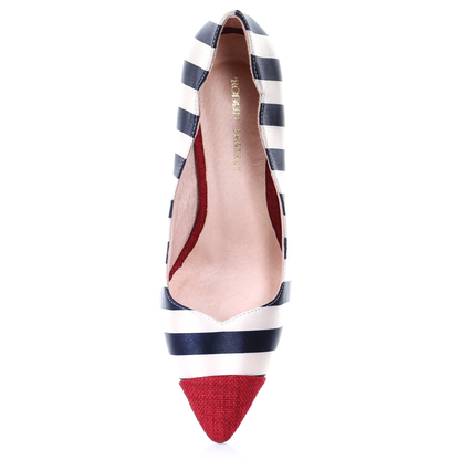 Chrome heel two tone pointed toe pumps (Red)