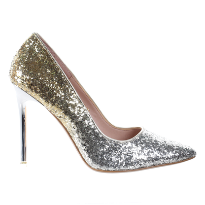 Glitter pointed toe chrome heel pumps(S/Gold)