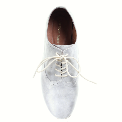 Lace up flat shoes (Silver white)