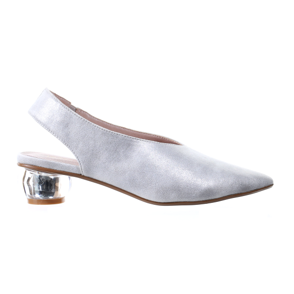 Clear heel suede pointed toe pumps (Silver)