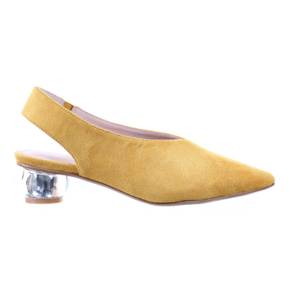 Clear heel suede pointed toe pumps (Mustard)
