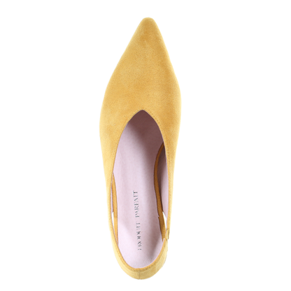 Clear heel suede pointed toe pumps (Mustard)