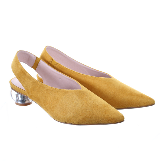 Clear heel suede pointed toe pumps (Mustard)