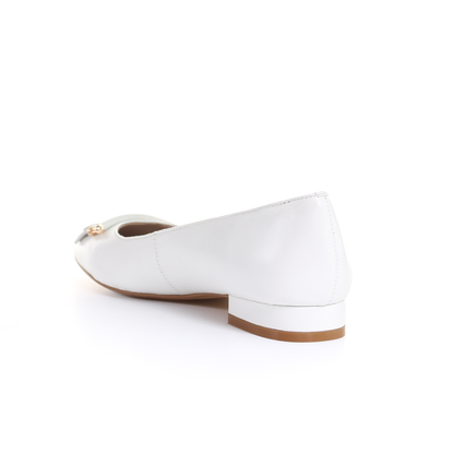 Tassel Leather Square Toe Ballerina (White)