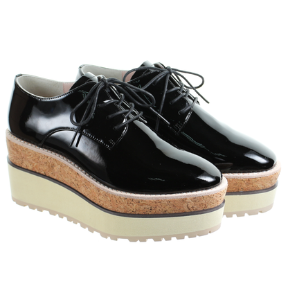 Double layer wedges enamel leather lace up shoes