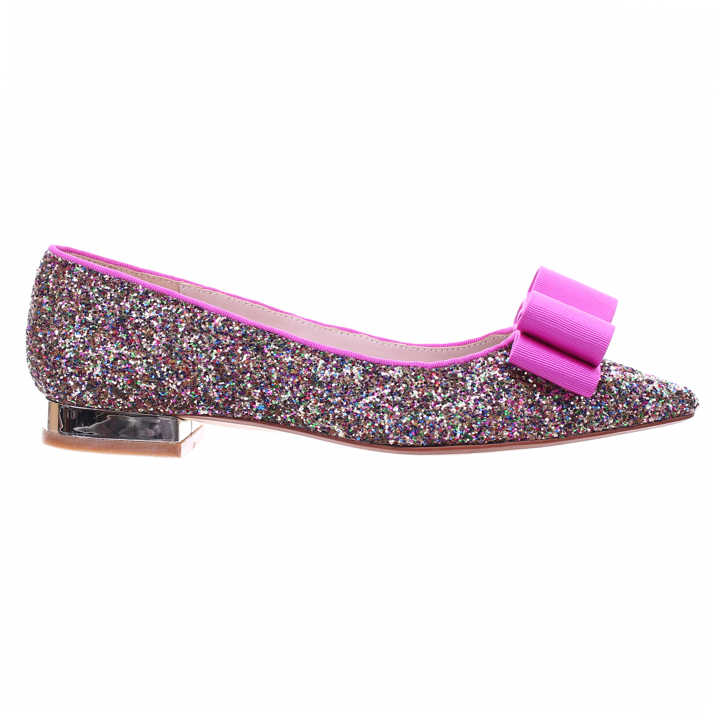 Glitter pointed toe bow ballerina (Peach)